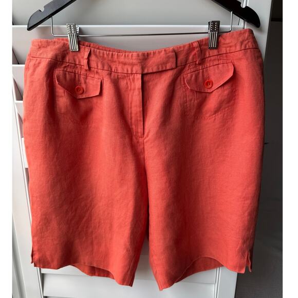 TALBOTS 100% Linen Shorts Size 14W Orange Natural Breathable Coastal Preppy - Picture 1 of 7